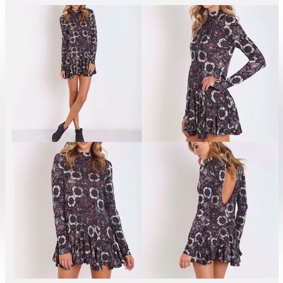 Free People Jersey Annabelle Printed Tunic Mini Dress Plum Combo - Picture 3 of 13